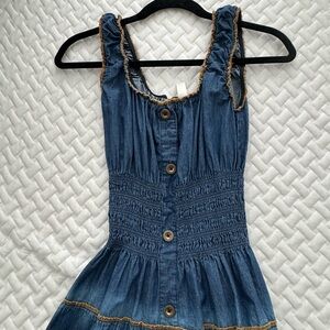 Lapis Anthropologie Faux Denim Chambray Maxi Dress Cottagecore Prairie Bohemian